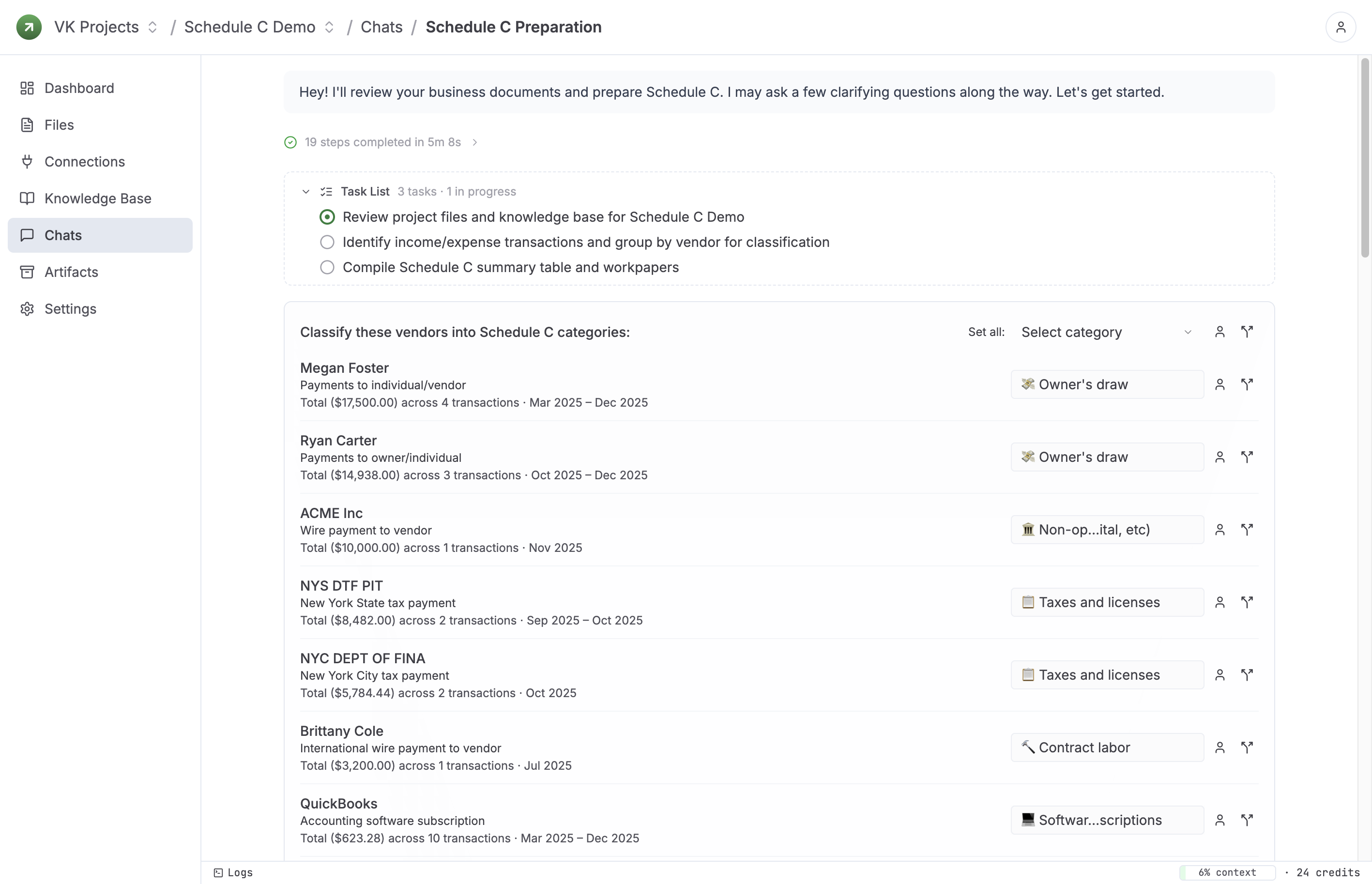 Agent classifying transactions and preparing financial summaries